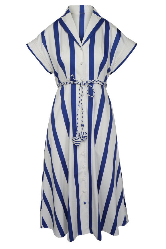 Leo Lin Aubrey Navy Stripe Midi Shirtdress