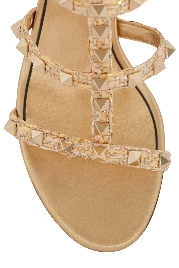 Valentino Garavani - Rockstud Caged Gold & Raffia Slide Sandal, 60mm