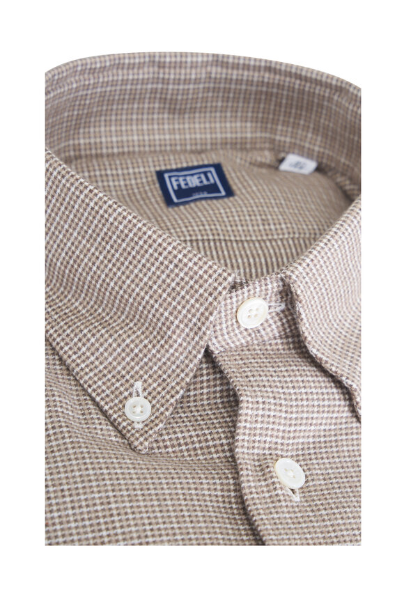 Fedeli Alberto Brown Check Flannel Sport Shirt - view 2