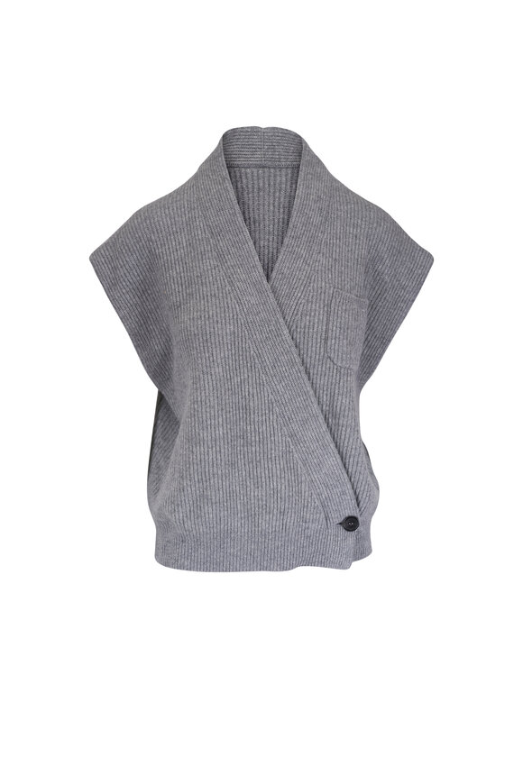 Brunello Cucinelli Pearl Gray Asymmetrical Button Sweater Vest - view 1