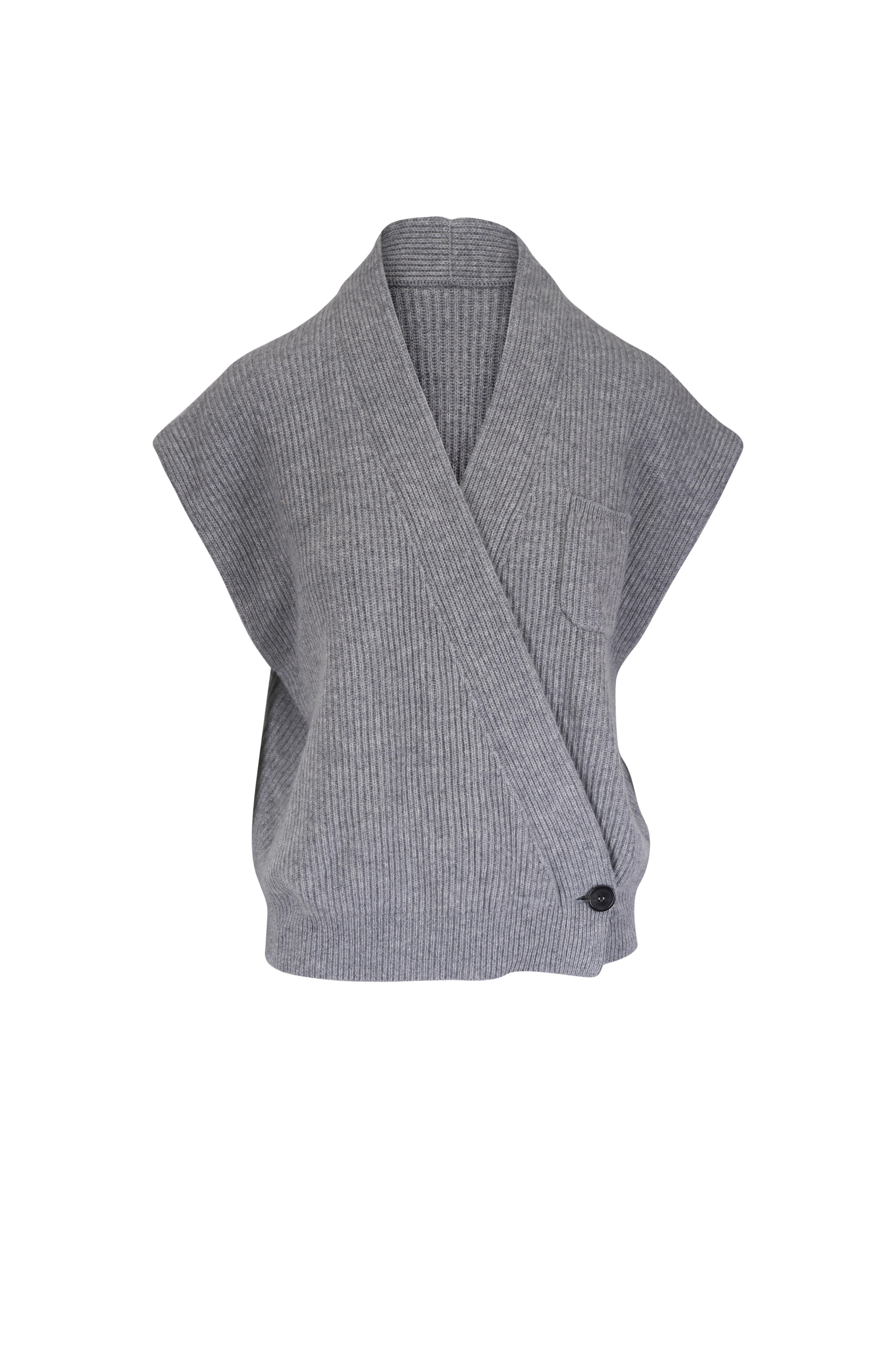 Brunello Cucinelli - Pearl Gray Asymmetrical Button Sweater Vest - view 1