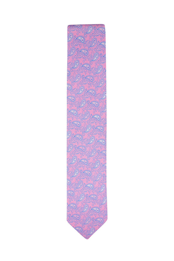 Eton Pink & Blue Paisley Print Silk Necktie