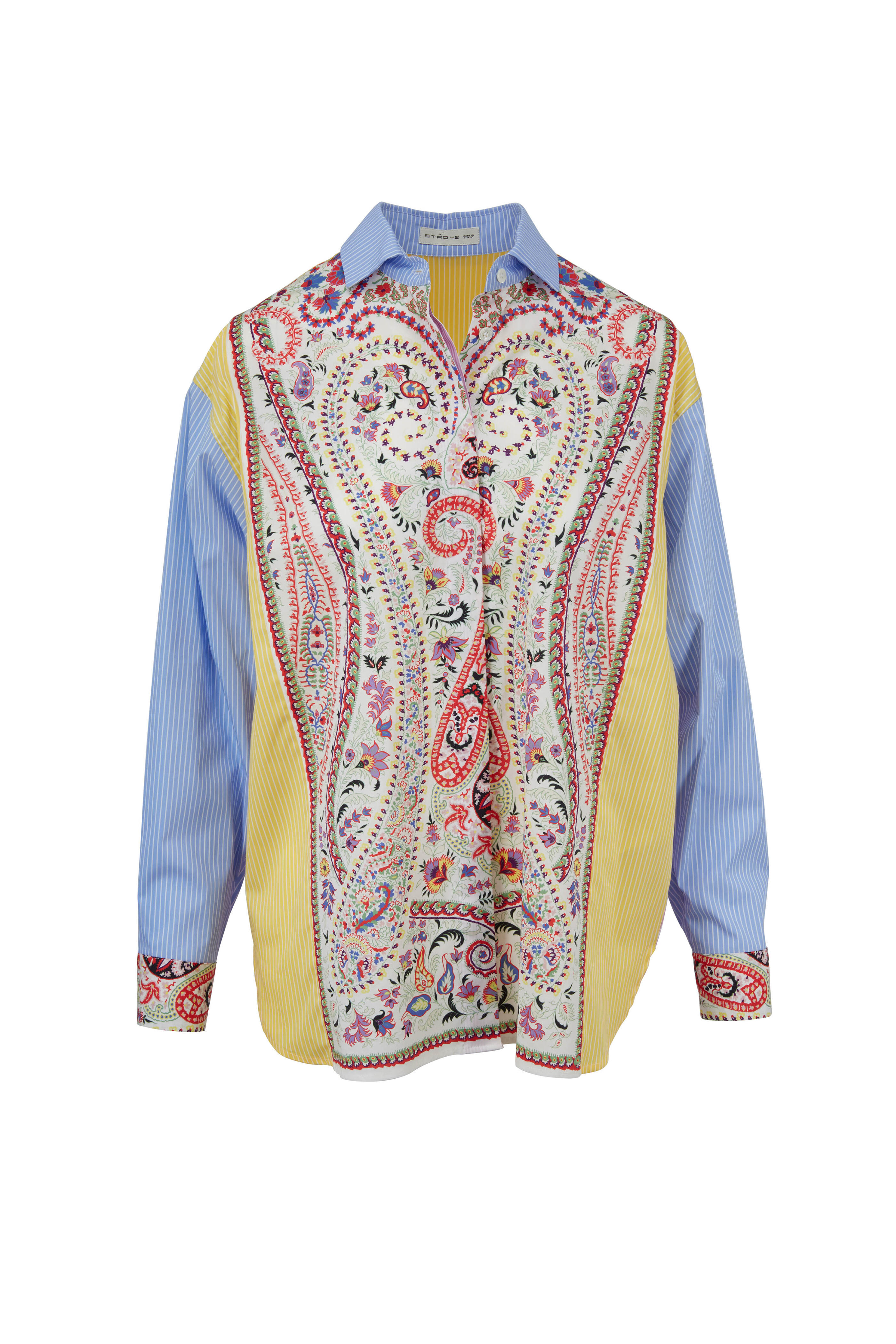 Etro - Woodstock Yellow Paisley & Stripe Button Down Top