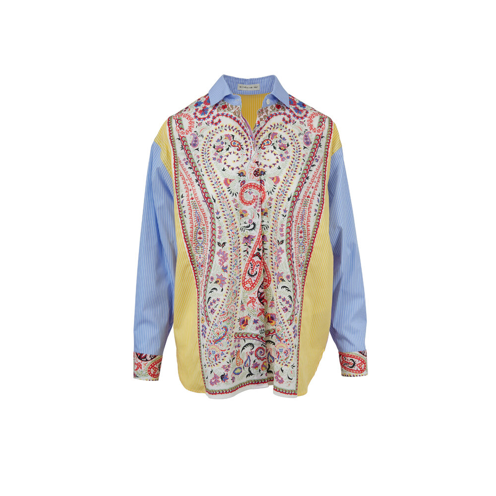 Etro - Woodstock Yellow Paisley & Stripe Button Down Top