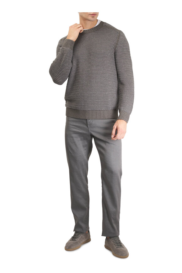 Zegna Brown Silk, Linen & Cashmere Jacquard Sweater - view 2