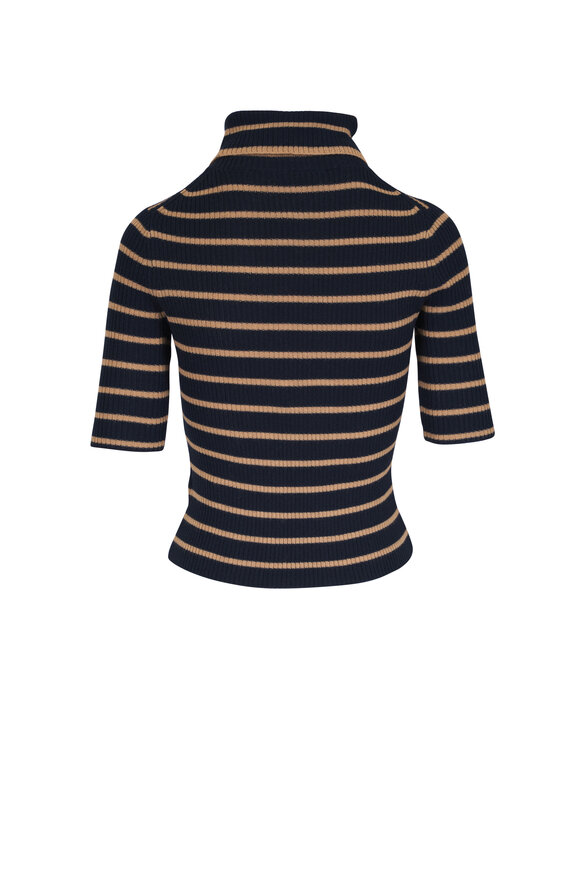 Veronica Beard - Katrina Navy & Khaki Stripe Merino Ribbed Sweater