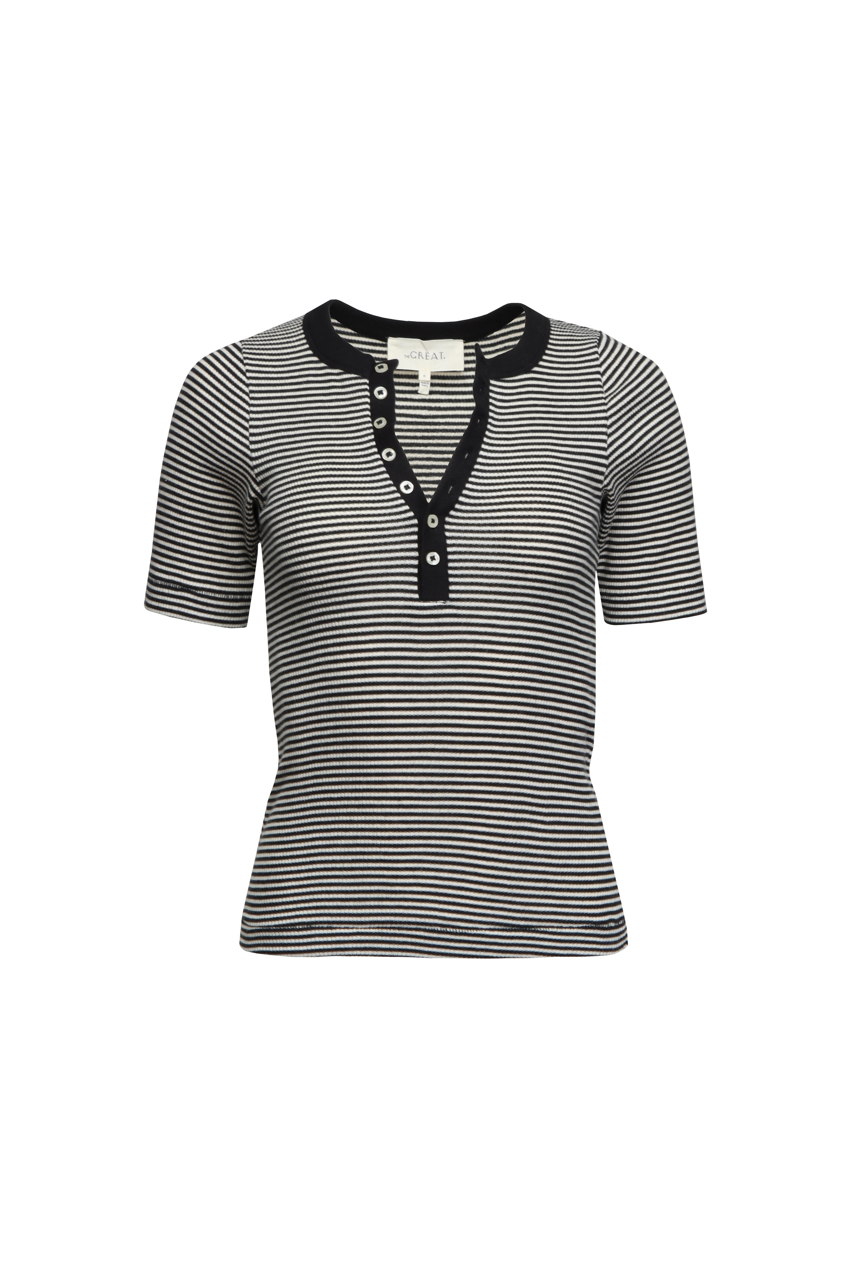 The Great - The Baseline Black Stripe Henley | Mitchell Stores