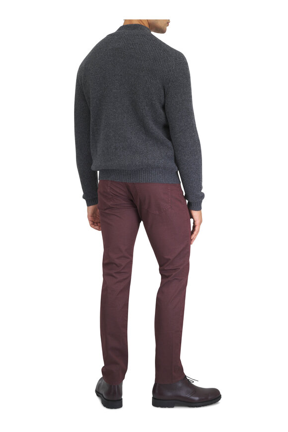 Kinross Charcoal Grey Cashmere Rib Full Zip Sweater - view 4