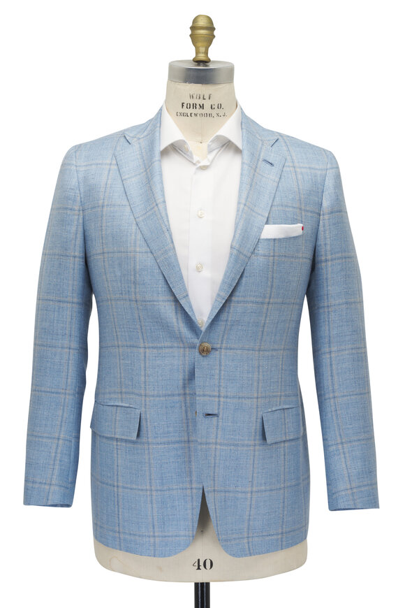 Kiton - Light Blue Windowpane Sportcoat