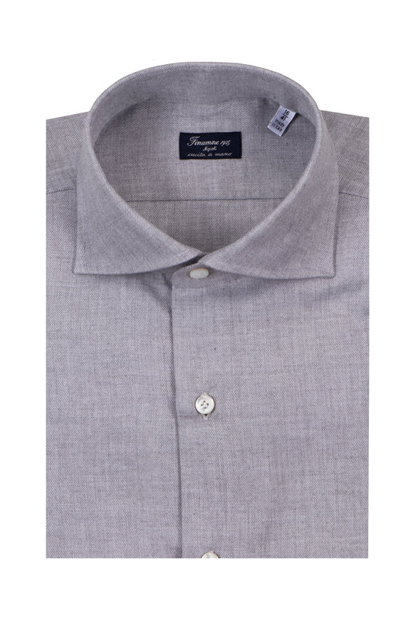 Finamore Napoli Light Gray Herringbone Sport Shirt - view 1
