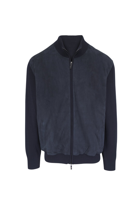 Maurizio Baldassari Blue Graphite Knit Wool & Suede Jacket - view 1