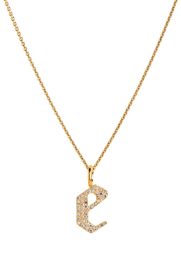 Bridget King 14k Gold Small White Diamond "E" Pendant - view 1