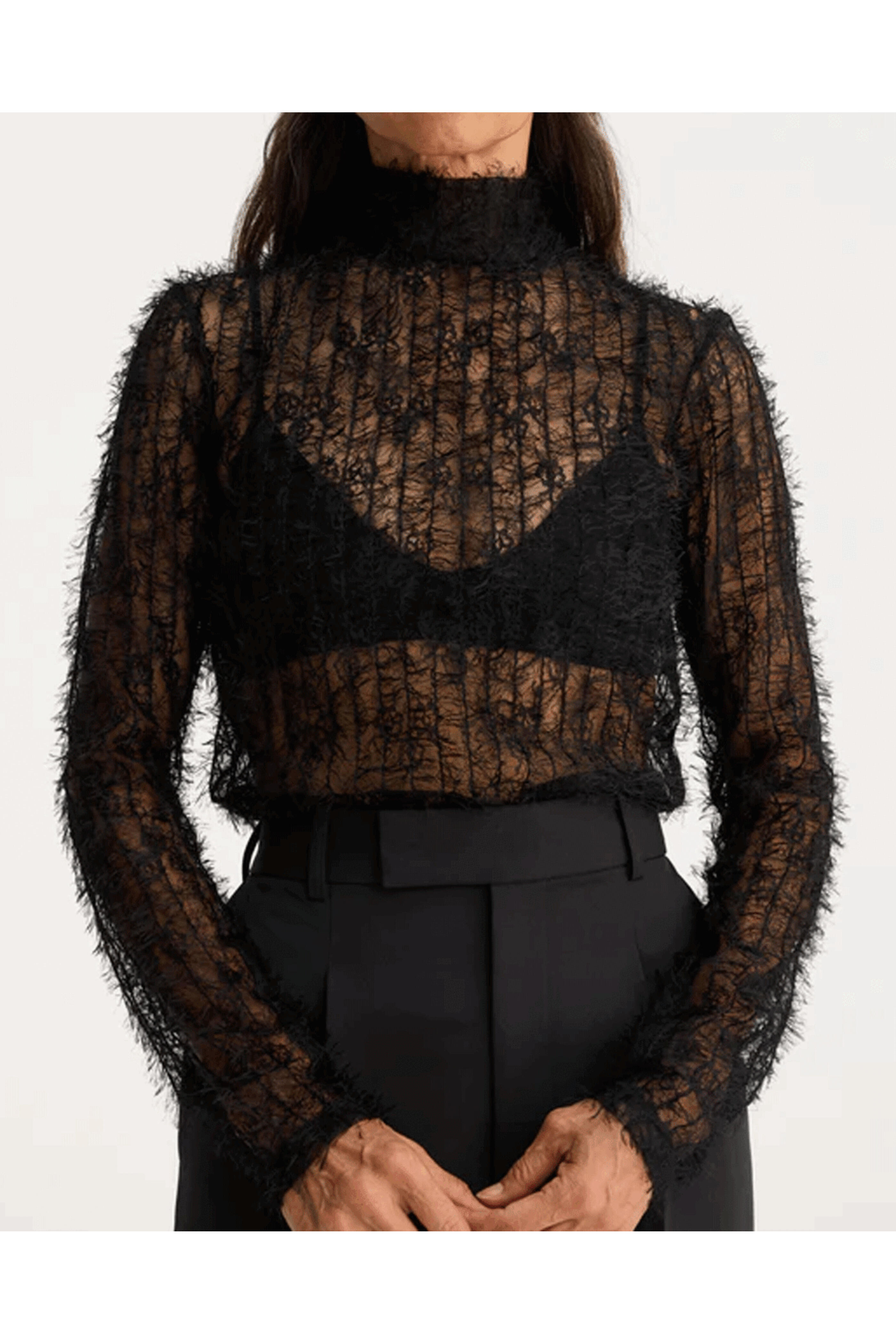 Rohe Frames - Black High Neck Textured Sheer Top