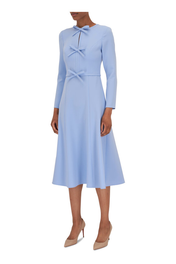 Carolina Herrera - Sky Blue Triple Bow Long Sleeve Midi Dress 
