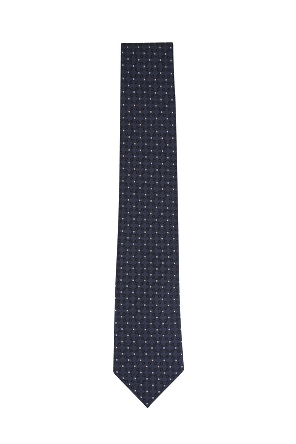 Brunello Cucinelli Dark Gray Geometric Print Silk Necktie - view 1