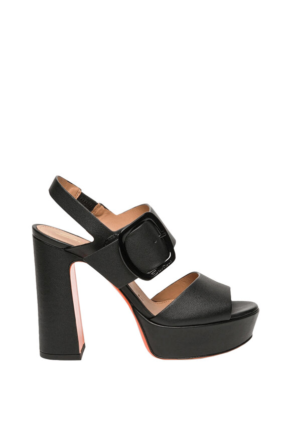 Santoni - Bruxel Black Leather Platform Sandal, 75mm