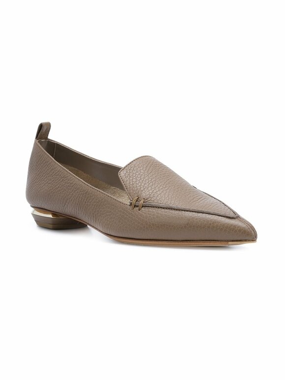 Nicholas Kirkwood - Beya Taupe Grained Leather Pointed Flat