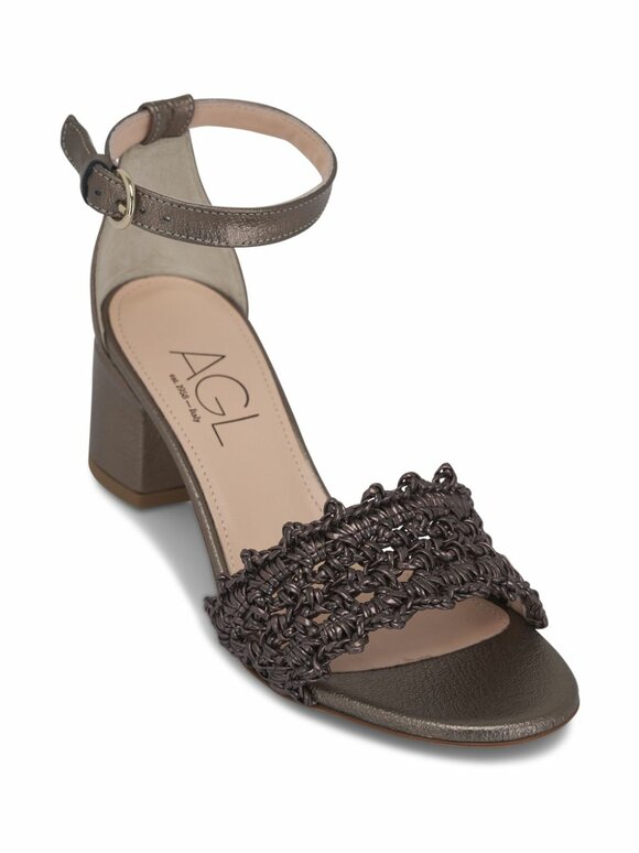 AGL - Crochet Pebble Leather Ankle Strap Sandal, 50mm