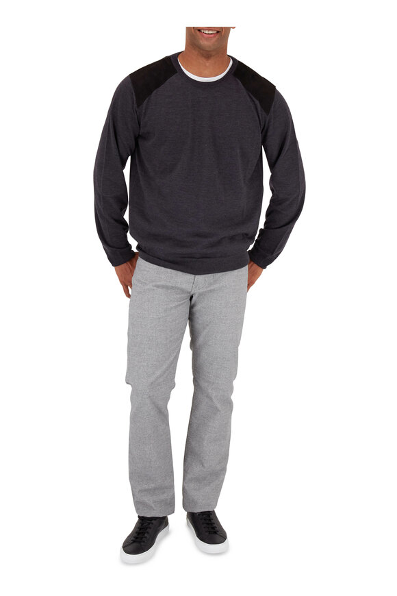 Canali - Charcoal Crewneck Leather Shoulder Sweater