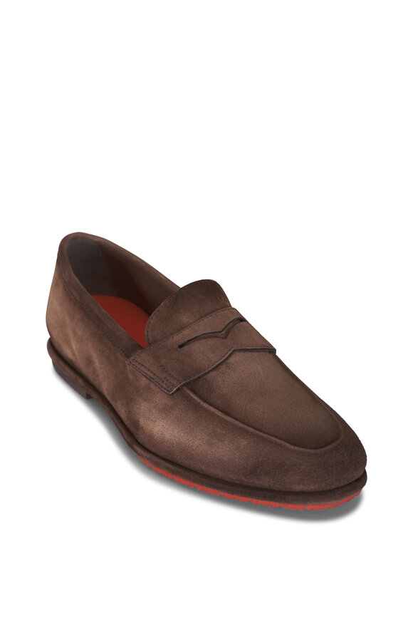 Santoni Carlos Brown Suede Penny Loafer
