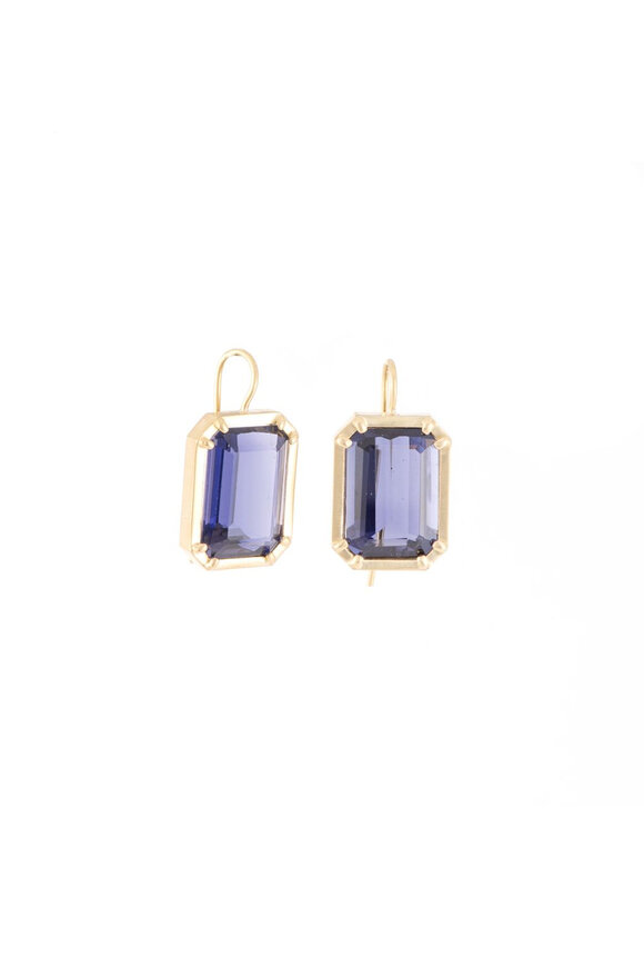 Sylva & Cie Iolite Emerald Cut Earrings