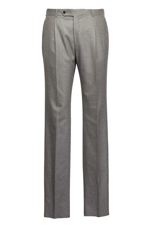 Belvest Taupe Wool Single Pleat Dress Pant