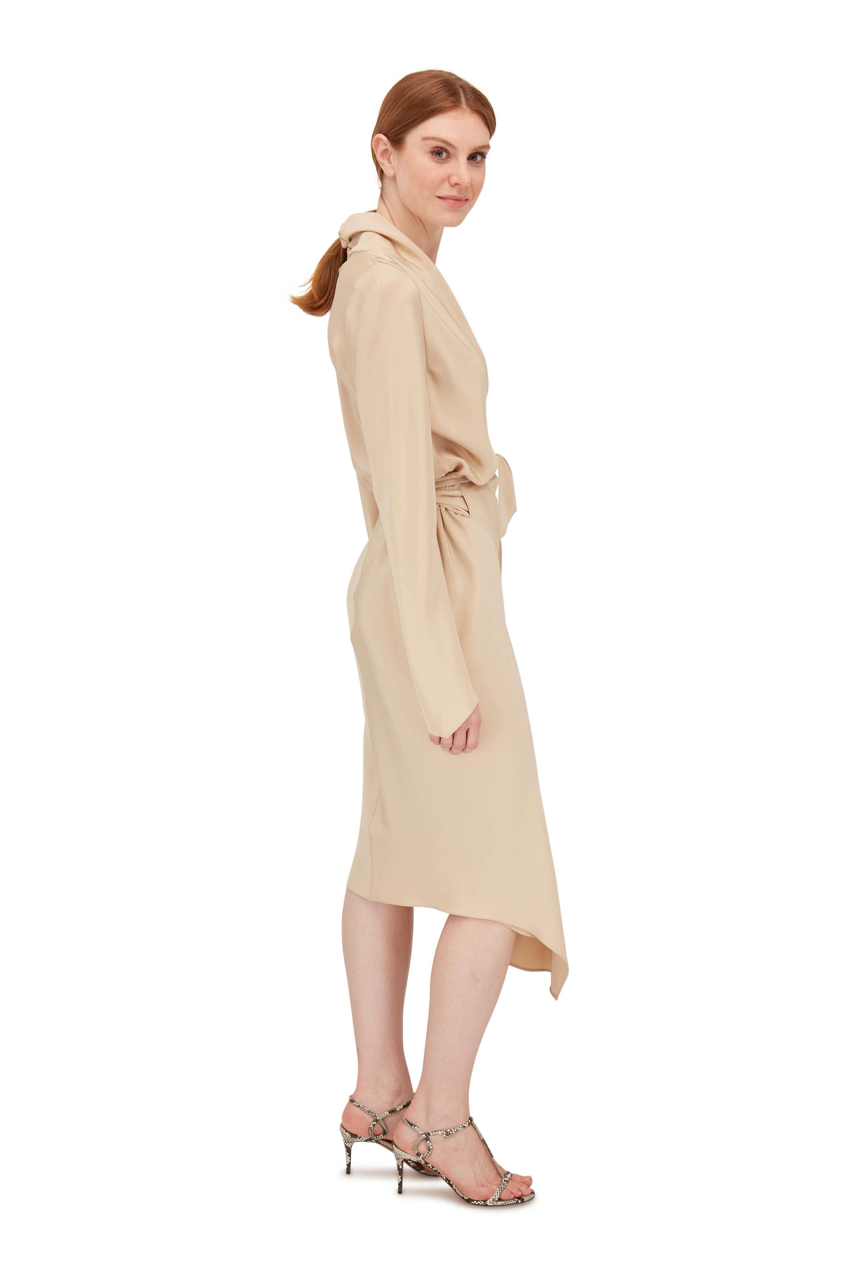 Peter Cohen - Victor Beige Long Sleeve Wrap Dress
