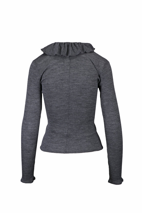 Forte Forte Gray Ruffle Ribbed Knit Henley - view 2