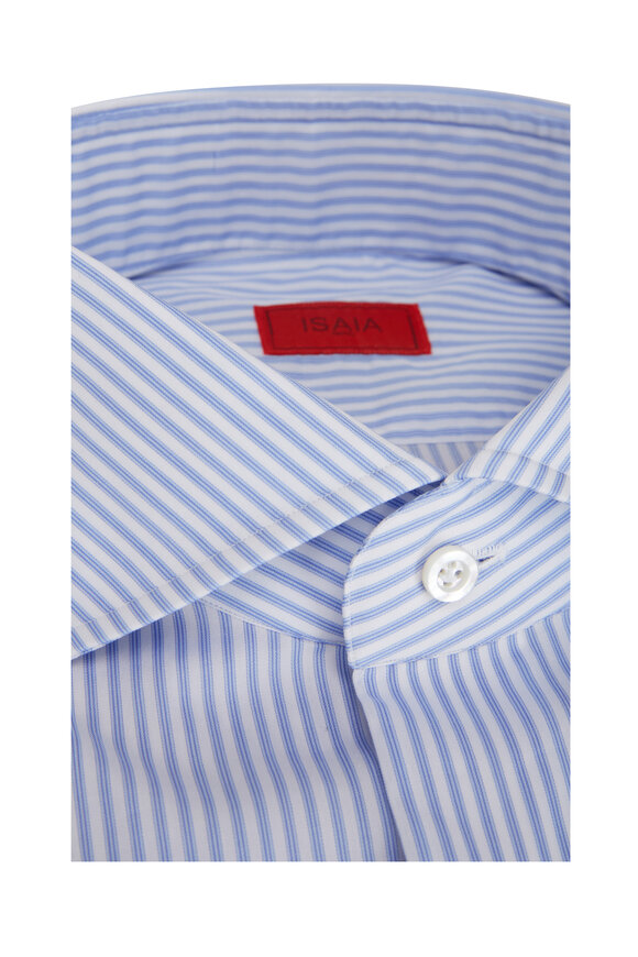 Isaia - Light Blue & White Striped Dress Shirt