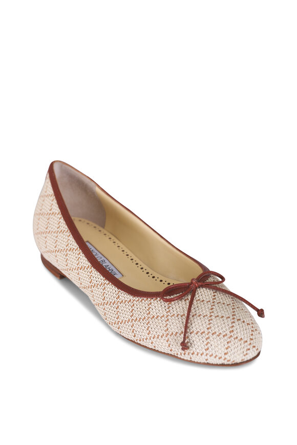 Manolo Blahnik Verallim Brown Woven Raffia Ballet Flat - view 1