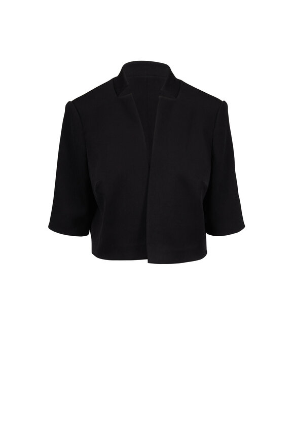 Olivine Gabbro - Black Textured Silk Bolero Jacket