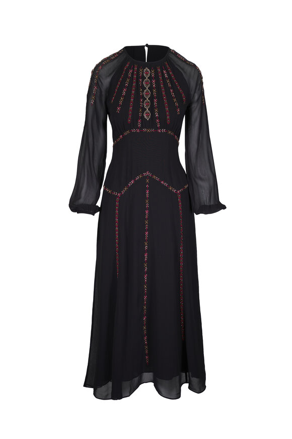 Veronica Beard Sylvette Embroidered Blouson Sleeve Maxi Dress - view 1