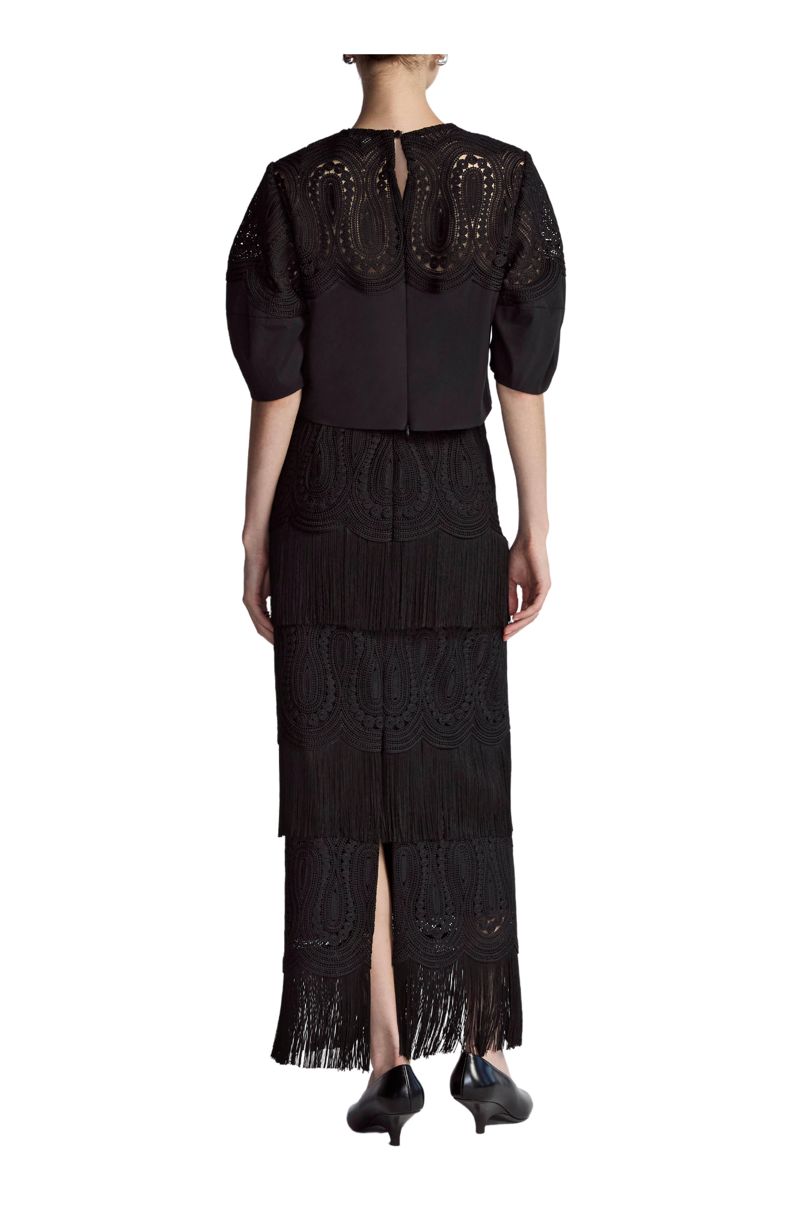 Lela Rose - Iris Black Lace Crop Top | Mitchell Stores