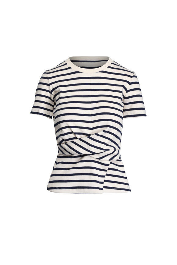 Tanya Taylor Kelsey Cream & Navy Stripe Ribbed T-Shirt - view 1