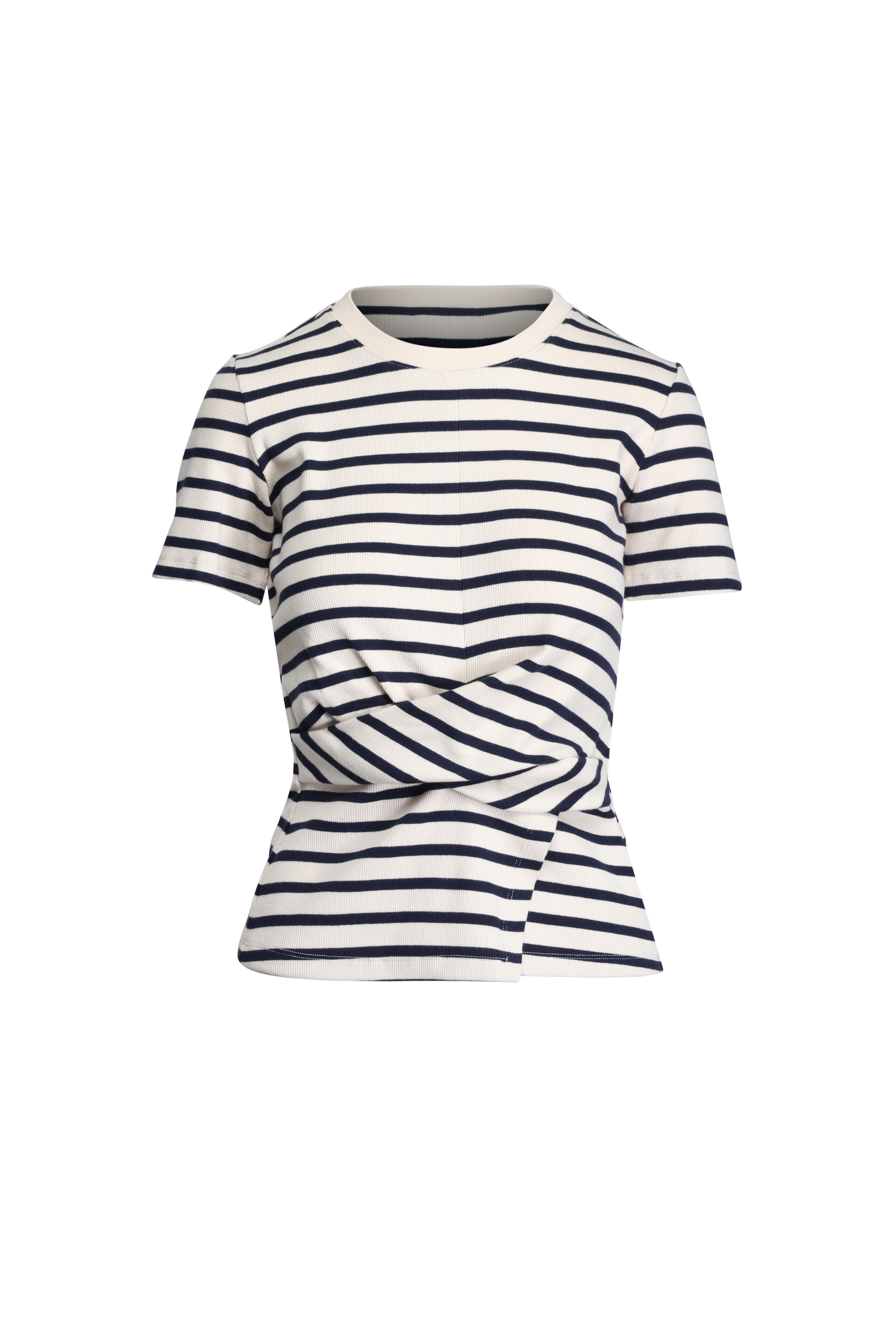 Tanya Taylor - Kelsey Cream & Navy Stripe Ribbed T-Shirt