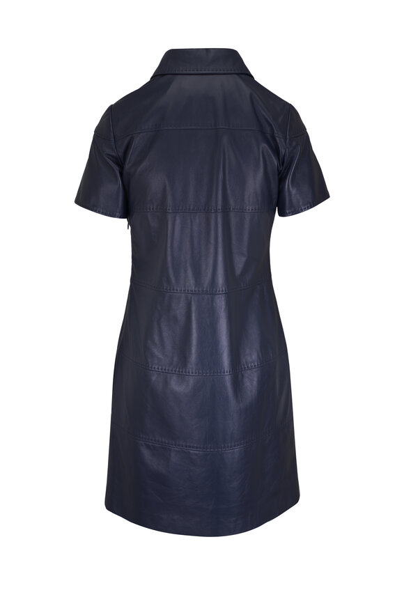 Kiton Blue Leather Short Sleeve Mock Neck Dress - view 2