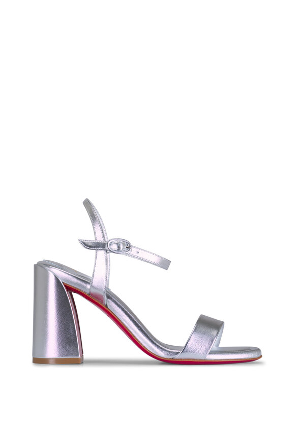 Christian Louboutin Miss Jane Silver Leather Sandal, 85mm - view 3
