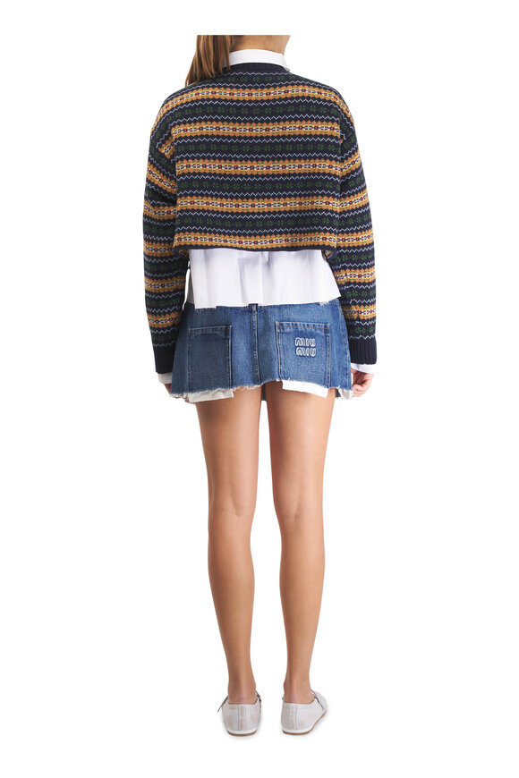 Miu Miu Multicolor Fair Isle Plaid Wool Cropped Sweater - view 4