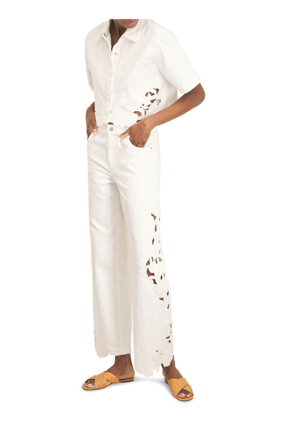 Simkhai Albaine Marshmallow Embroidered Denim Shirt - view 2