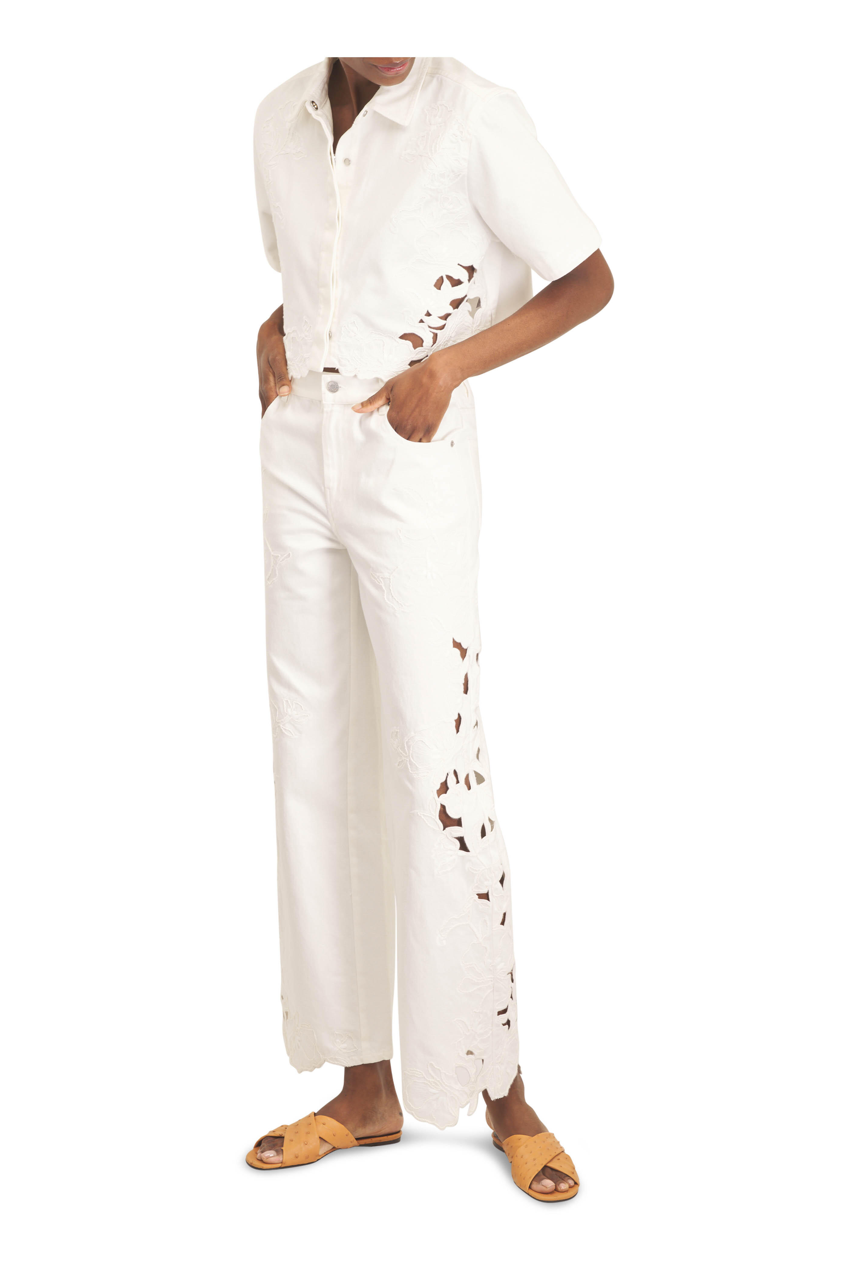 Simkhai - Albaine Marshmallow Embroidered Denim Shirt - view 2
