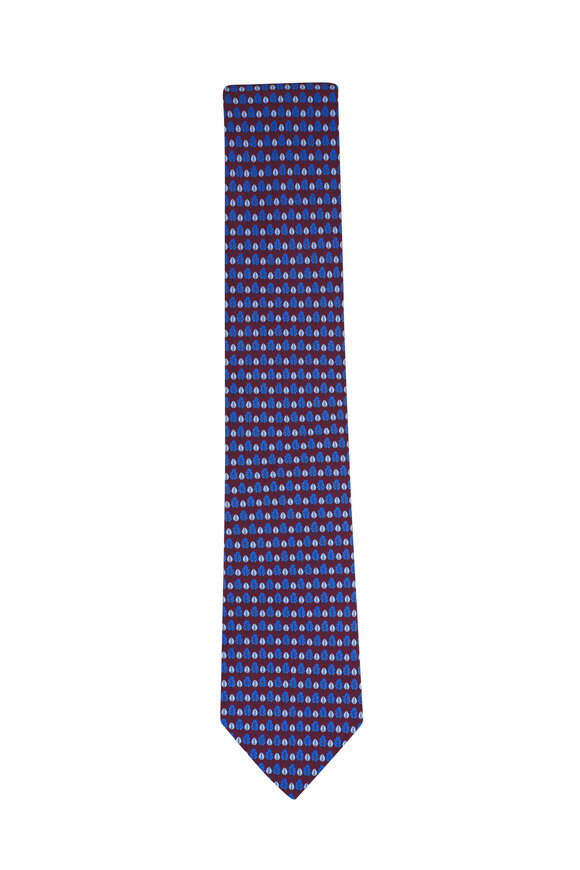 Zegna Navy Printed Silk Necktie