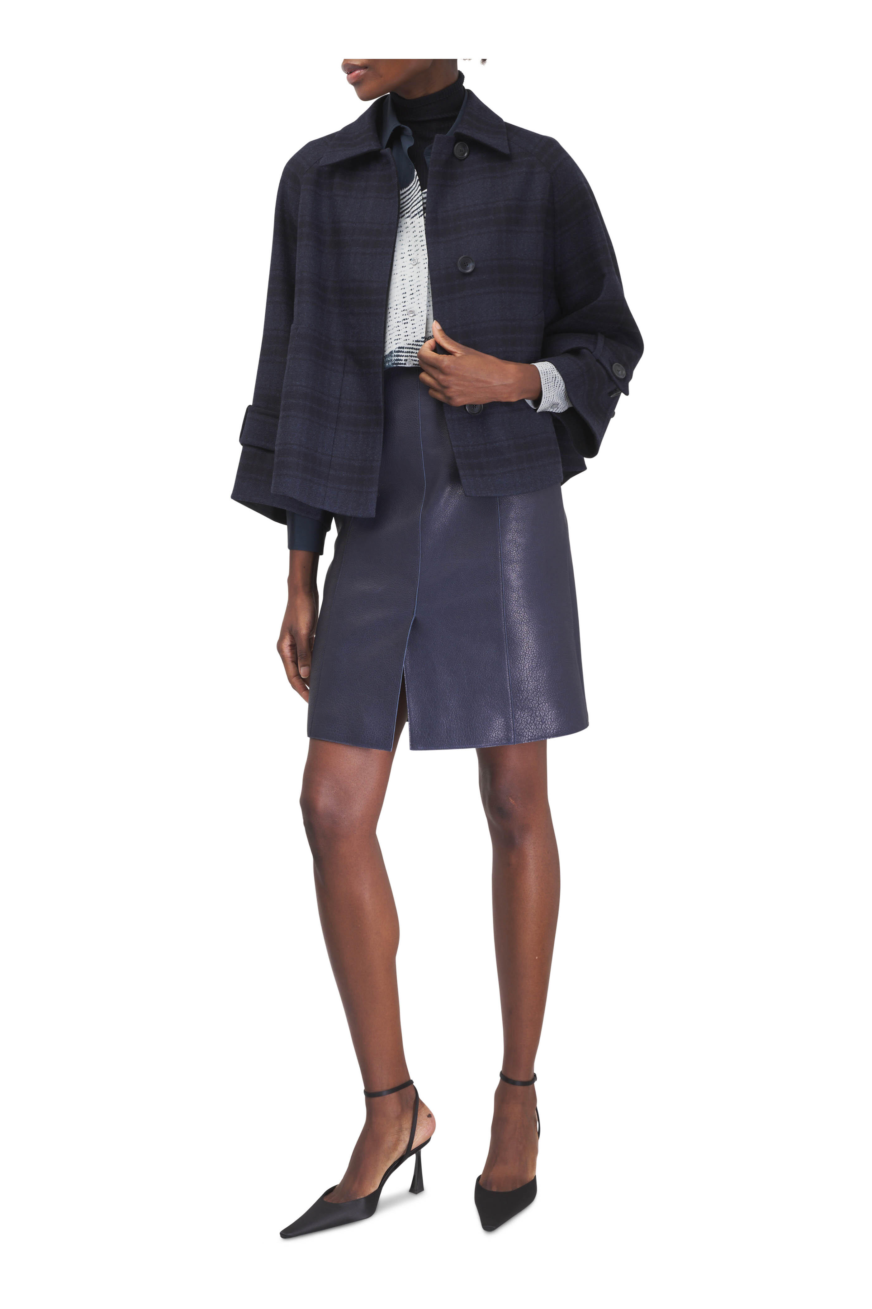 Akris - Denim Blue & Ecru Zigzag Print Silk Blouse