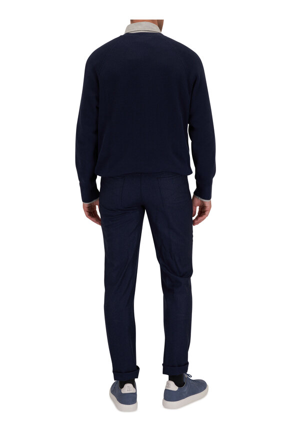 Brunello Cucinelli - Navy English Ribbed Knit Cotton Crewneck Sweater 