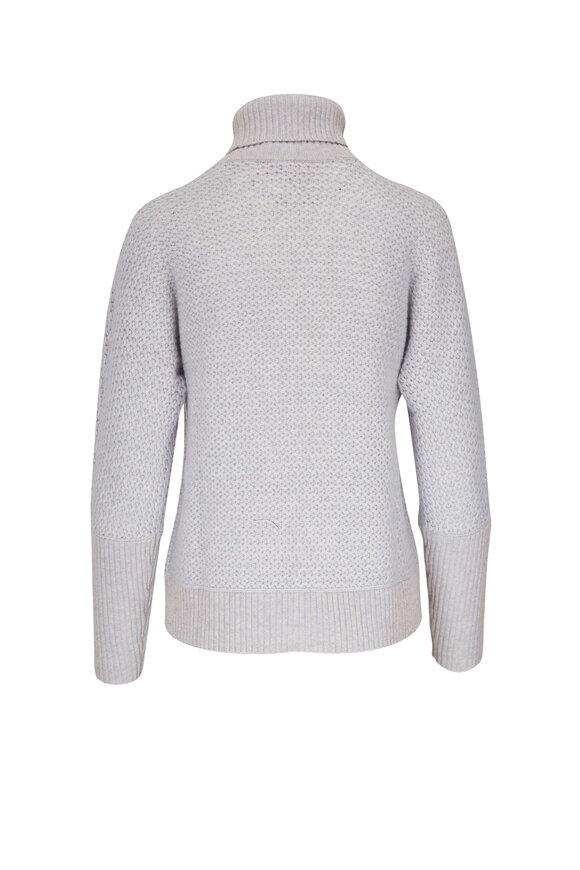 Kinross - Sky & Mushroom Cashmere Plaited Turtleneck Sweater