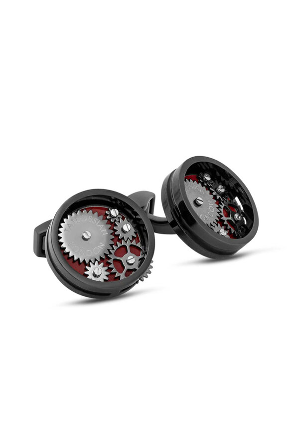 Tateossian Black & Red Spinning Carousel Gear Round Cufflinks - view 1