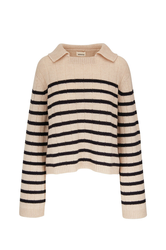 Khaite - Mateo Butter & Black Stripe Cashmere Sweater