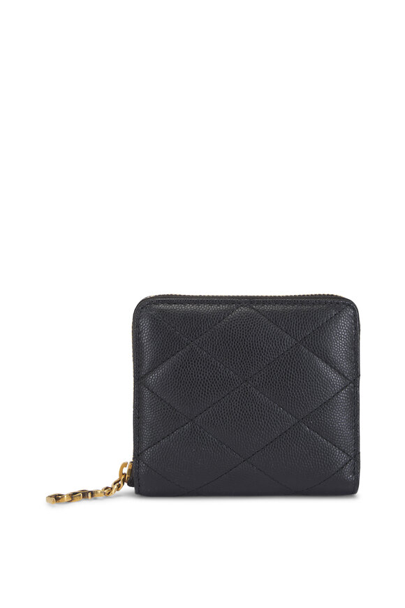 Saint Laurent Black Cassandre Quilted Compact Zip Wallet