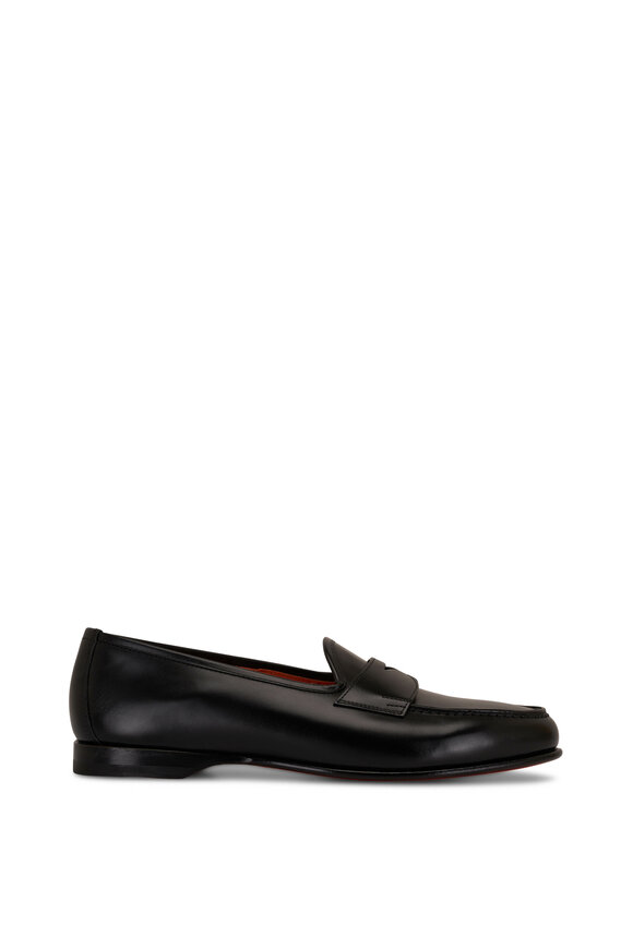 Santoni - Andrea Black Leather Penny Loafer 