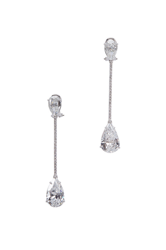 Louis Newman - Platinum Long White Diamond Drop Earrings