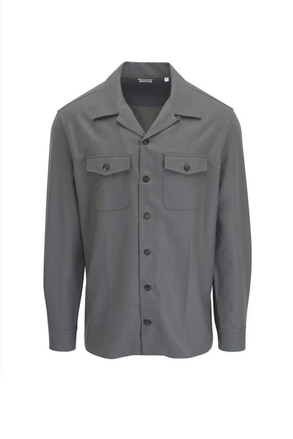 Brunello Cucinelli Green Camp Collar Overshirt 